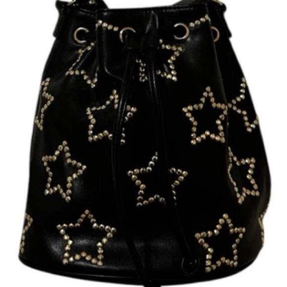 Betsey Johnson Handbags - Betsey Johnson Bucket Bag, Black With Gold Studded Stars, NEW
